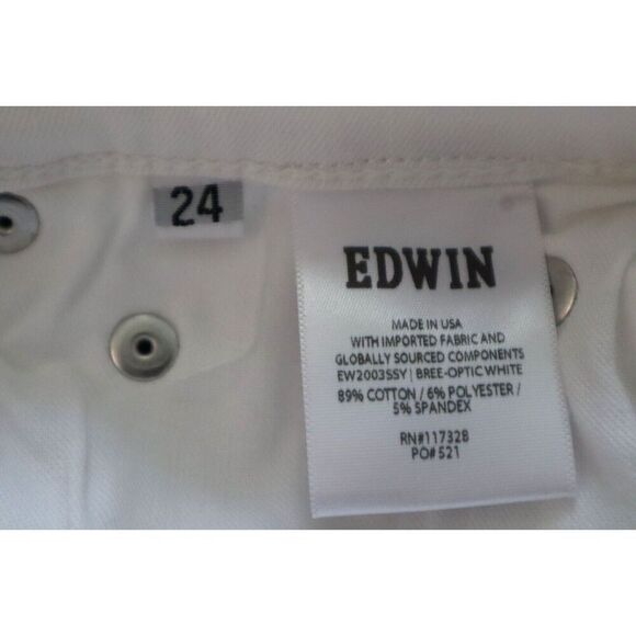 Edwin EW2003SSY Women's Sz 24 Optic White Bree Mid-Rise Straight Crop Jeans - Picture 3 of 12